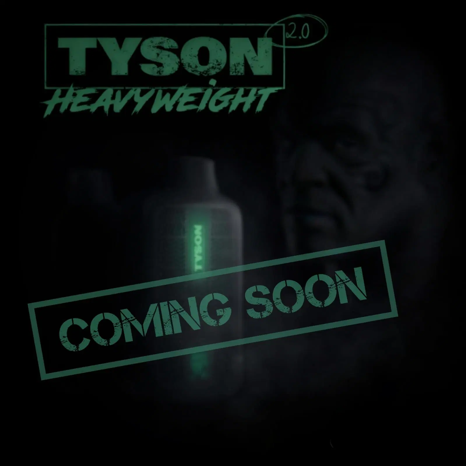 Square dark teaser graphic for Tyson Heavyweight with a green coming soon stamp