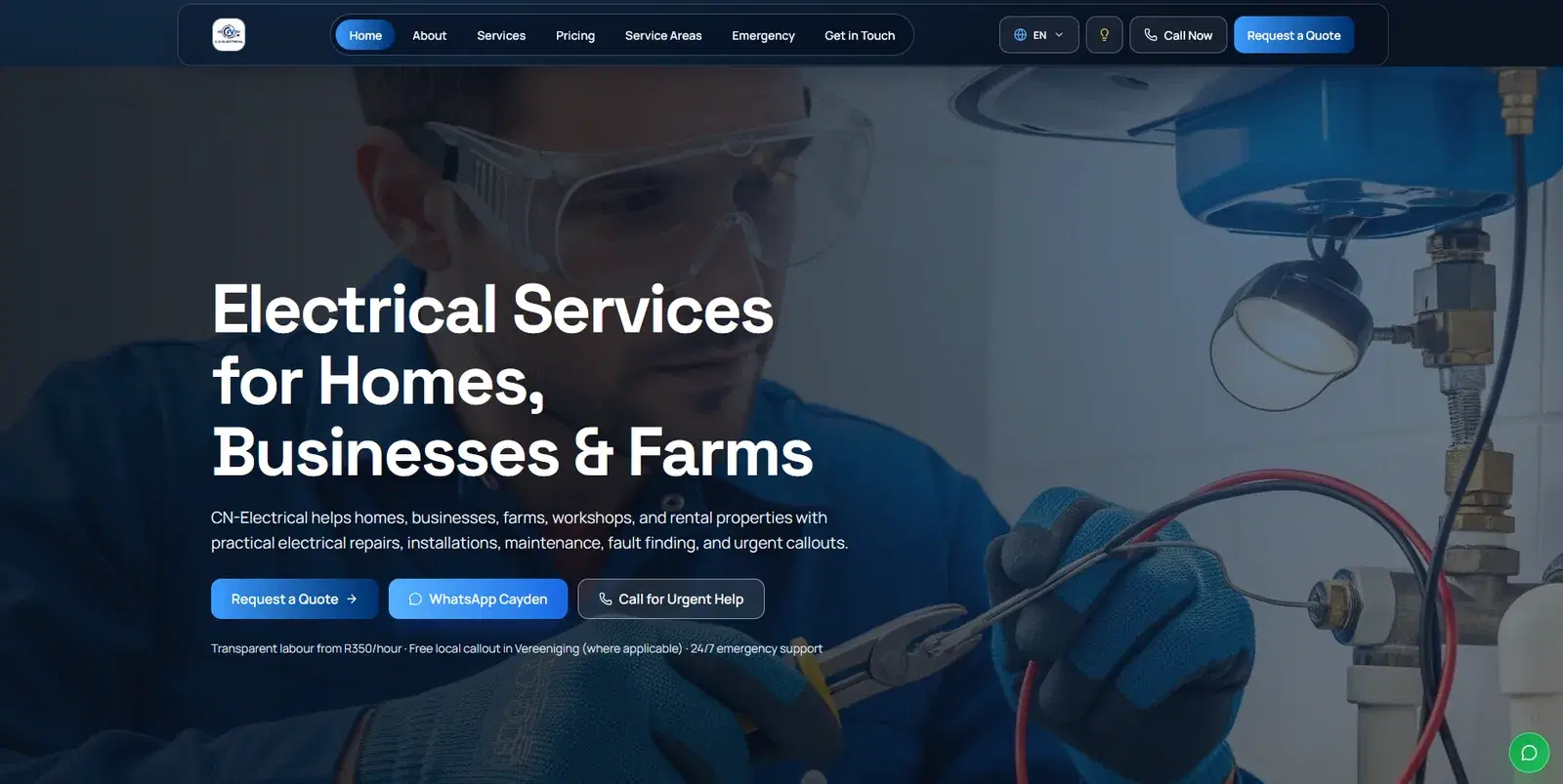 Preview of the C.N Electrical Services website
